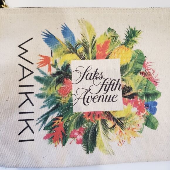 Saks Fifth Avenue  Waikiki Tropical Canvas  Cosmetic Bag - Picture 2 of 12
